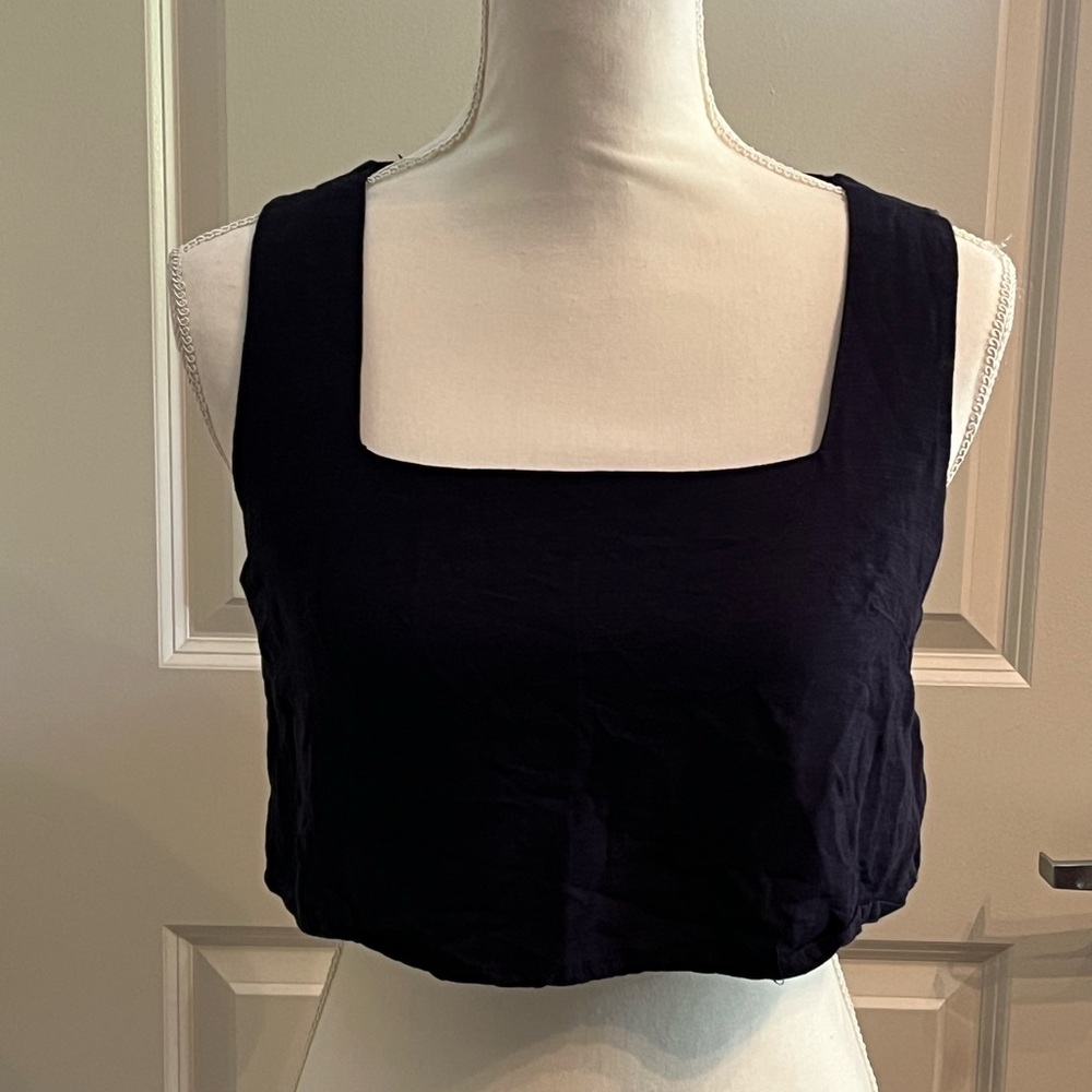 MARBLE Navy Square Neck Tank Top